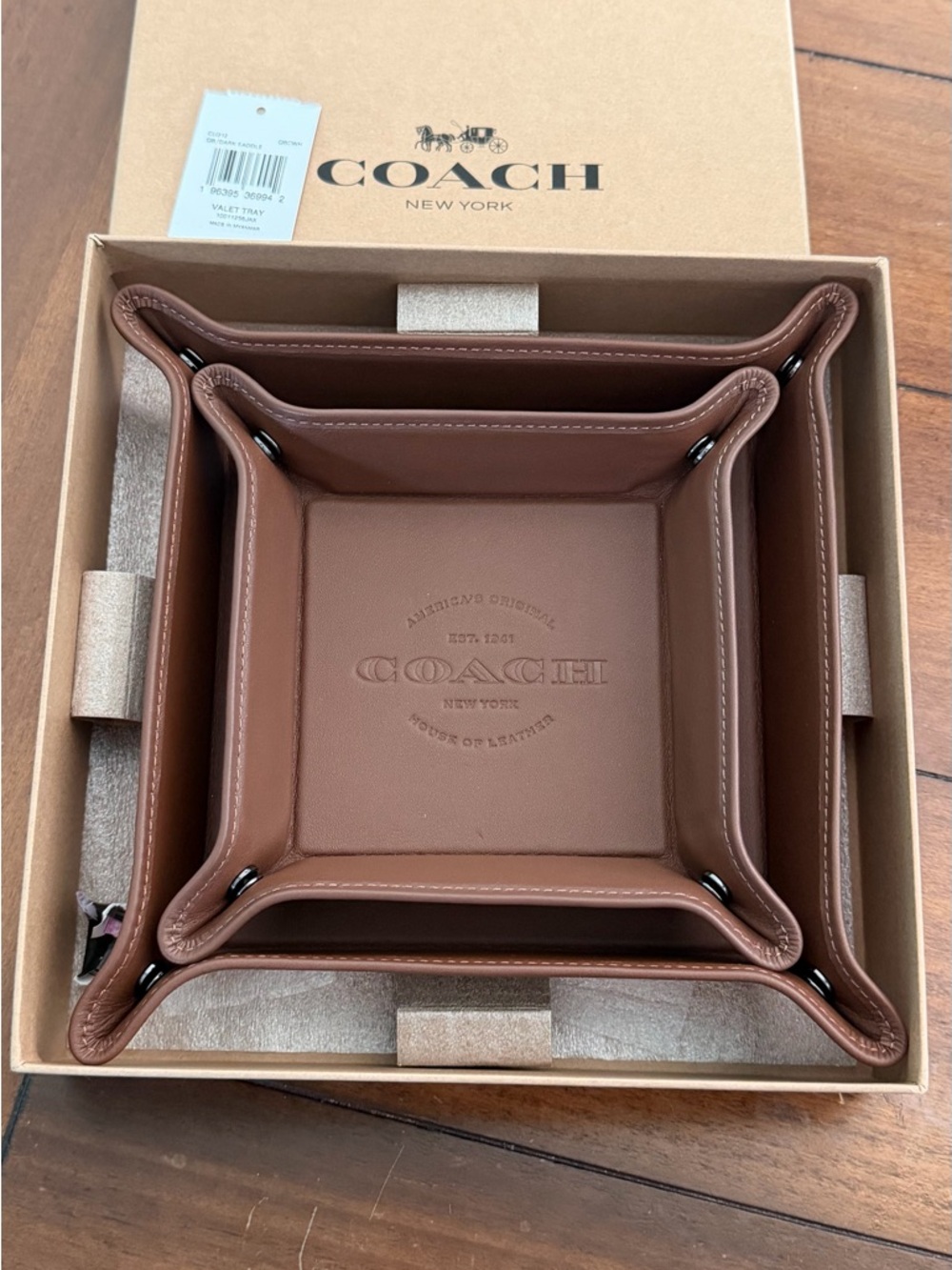 Coach Brown Leather Nesting Catchall valet Trays